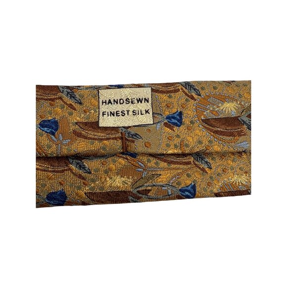 Seven Fold Handsewn Finest Silk Tie With Floral Pattern In Brown & Blue - Picture 5 of 5